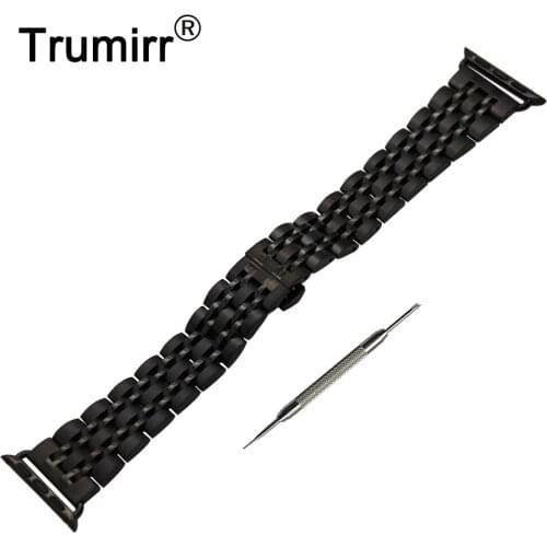Stainless Steel Watchband for iWatch Apple Watch 38mm 42mm Butterfly Buckle Band Wrist Link Strap Bracelet Black Gold Silver