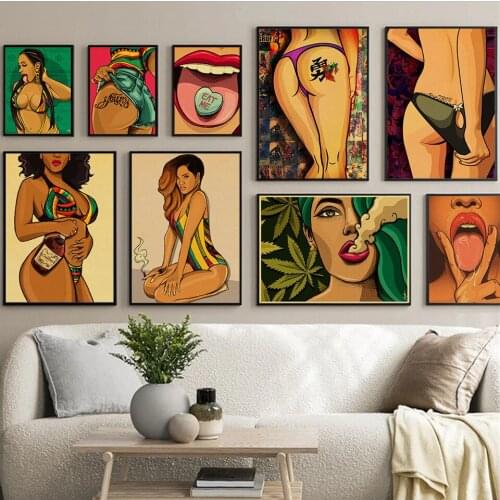 Retro Cool Anime Sexy Girl Movie Posters Vintage Wall Art Prints Oil Paintings on Canvas Pictures for Living Room Bar Decoration