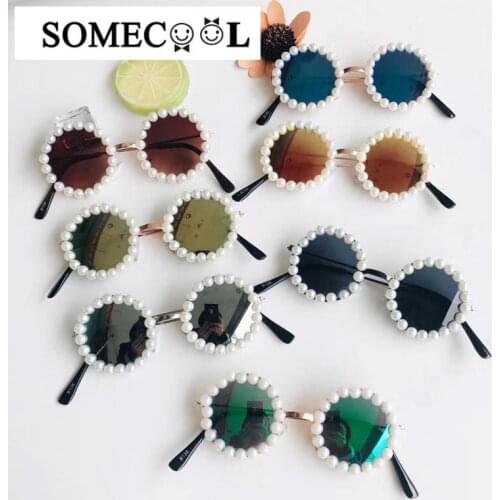 2020 NEW Human Made Sunflower Pearl Sunglasses kids Vintage Round child sun glasses Metal leg UV400 Beach&party eyewear n495