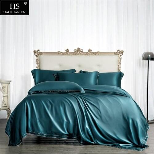 Dark Green Fashion Double Lines Design 4Pieces Bedding Sets Tencel Lyocell Super Silky Soft Pillowcase Duvet Cover Bed Sheet
