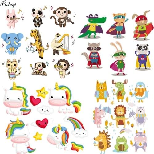 Iron On Transfers For Clothing Cartoon Animals Patch Iron-on Clothing Vinyl Heat Transfer Patches For Clothing Thermal Stickers