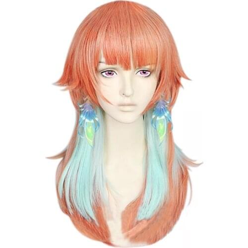 VTuber Takanashi Kiara Wig Hololive EN Cosplay Kusotori Girls Orange Mixed Mint Green Long Straight Synthetic Hair+ Wig Cap