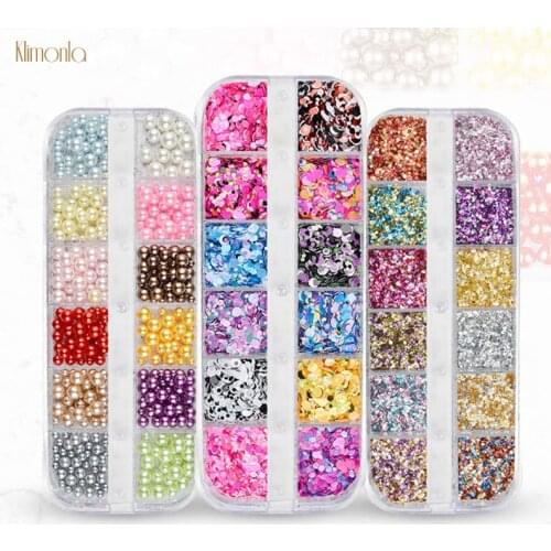 12 Grits Colorful Round Nail Glitter Sequins Shiny Diamond Tips Pearl Shell Nail Art Decorations DIY Salon Manicure Set