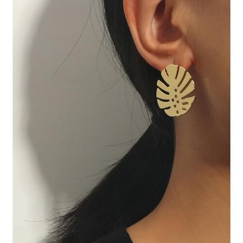 INS HOT Gold Color Plating Monstera Leaf Stud Earrings For Women Girl Simple Elegant Naturalism Casual Jewelry Hot Summer