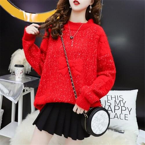 Autumn Winter Thick Warm Knitted Sweater Women Purple Khaki Red Pullover Loose Korean Jumper Ladies Long Sleeve Knit Tops Female