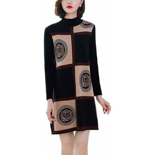 2019 fashion autumn winter knit dress women Long sleeve High collar Stretch sweaters female Thicken Bottoming dresses 3XL G419