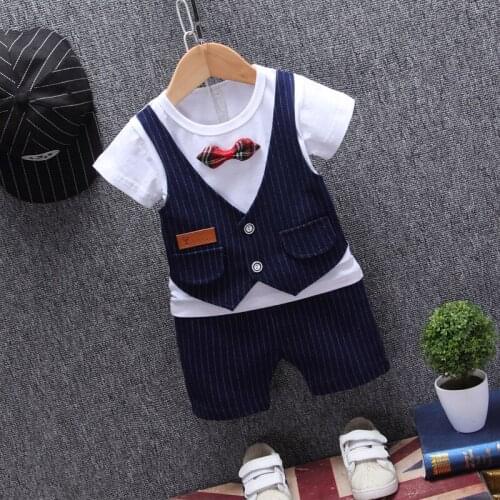 Baby boy gentleman vest bow tie short sleeve shorts 2-piece suit baby boy clothes summer suit boy casual suit childrens clothes