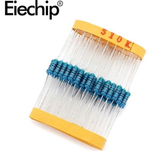 100pcs/lot 0.5W 1 ohm 1% Metal film resistor 1/2W resistance 510K Electronic resistors