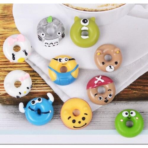 100pcs/lot 20mm Kawaii Resin Cartoon Animal Donuts Flatback Cabochon For Kids Hair Bow Scrapbooking DIY Decoration Craft Favor