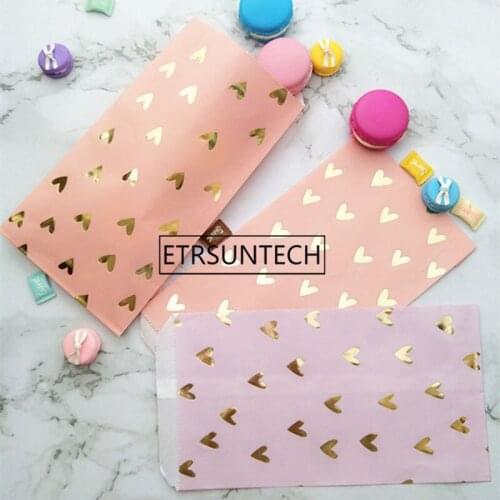 1000pcs Kraft Paper Bags Popcorn Bag Candy Box Birthday Goodie Bags Violet/Pink Foil Gold Heart Paper Treat Bags Wedding Decor