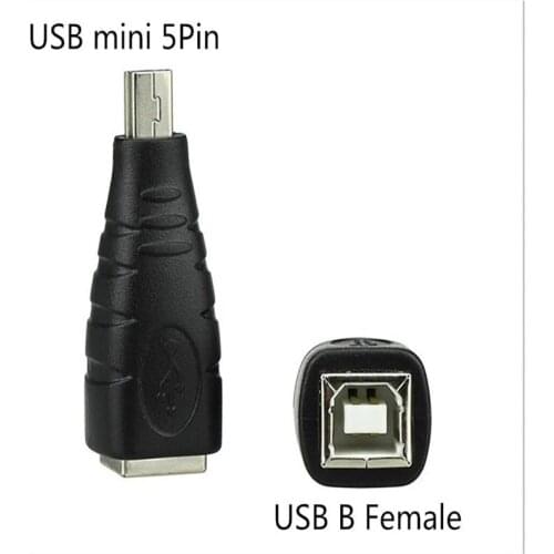 2pcs Mini USB 5pin male to USB 2.0 B Type Female Printer Scanner Adapter connector M/F High quality usb 2.0 Mini USB to USB
