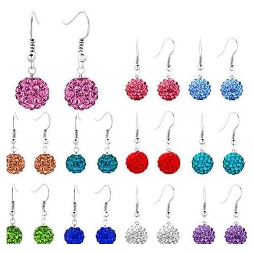 20pair/lot silver plated 10mm micro pave disco ball bead mix white multicolor Beads drop earrings women o67698