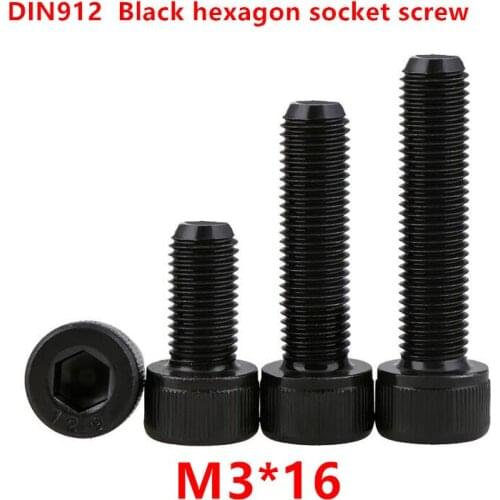 500pcs DIN912 M3*16 Black grade 12.9 Alloy Steel Thread 3mm Hexagon Socket Hex Head Cap Screw Screws Cylinder Allen Bolts