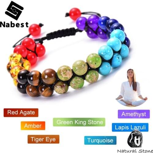 8mm Women Men Natural Stone 7 Chakras Bracelet Healing Balance Beads 2 Layers Reiki Prayer Yoga Buddha Bangle Wristband Jewelry
