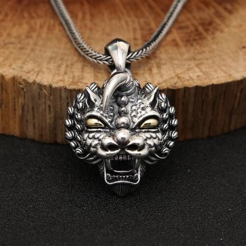 925 Sterling Silver Jewelry Retro Thai Silver Necklace Pendant Unicorn Unicorn Pendant Personality Male Lucky