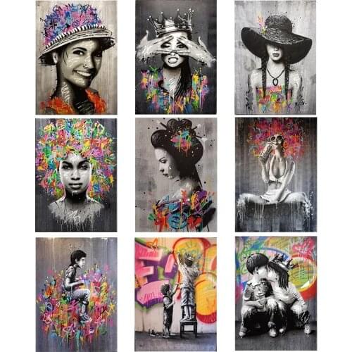 Abstract African Women Banksy Graffiti Oil on Canvas Painting Wall Art Posters and Prints Wall Art Pictures for Living Room