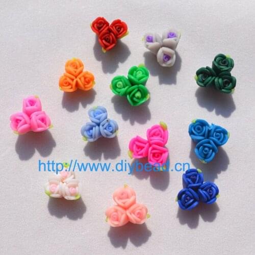 Free shipping DIY accessories 15mm polymer clay flower Mix Color Three Petal Flowers bracelet Findings