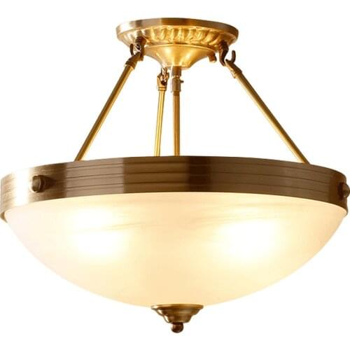 American Brass Living Room Dining Room Bedroom Ceiling Lamp Corridor Lamp Frosted Glass Retro Round Light