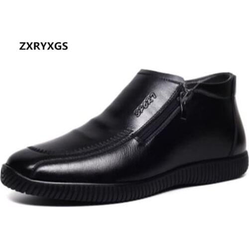 ZXRYXGS Brand Boots Men Shoes Winter Ankle Boots 2020 New Comfort Fashion Casual Shoes Wool Warm Cow Leather Shoes Snow Boots