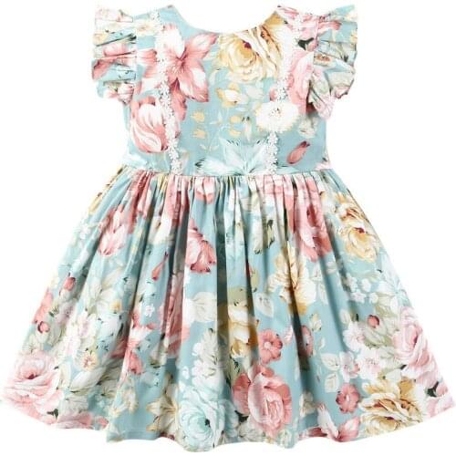 Childrens clothing girls dress summer western style new cute and beautiful flying sleeve toddler girls print dresses