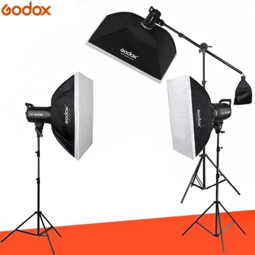 Photo Studio 3pcs x Godox SL-60W CRI 95+ LED Video Light Kit SL60W 5600K + 60x90cm Softbox + 2.8m Stand + Remote Controller