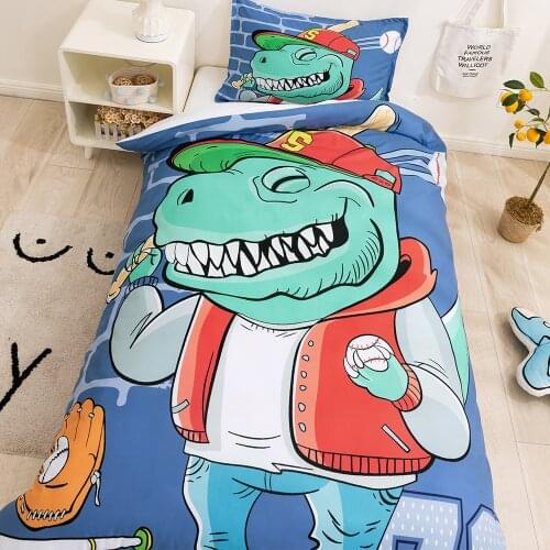 Dinosaur Cartoon Anime Bedding Set Printed Pillowcase Duvet Cover Double Size Home Textiles Decoration Kids Room Kawaii Bedding