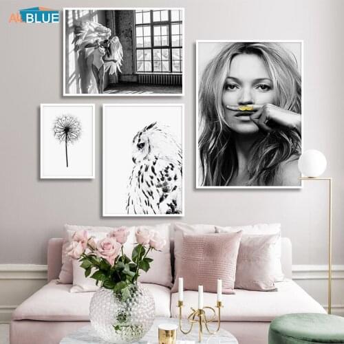 Modern Wall Pictures Women Angel Wings Owl Wall Art Canvas Posters And Prints Paintings For Living Room Nordic Decoration Home