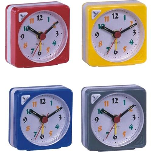 Classic Mini Battery Alarm Clock Small Sauqre Travel Clock With Light And Snooze Function 4 Colors Available