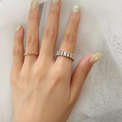 Rectangular Cubic Zirconia Rings For Women Finger Jewelry,Fashion Gold Color Stainless Steel Ring Engagement Female Accessories