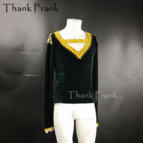 Custom Made Man Velvet Ballet Top Boy Golden Trim Long Sleeve Prince Dance Costume Male Ballet Suit Dance Top Coat Dance Clothes