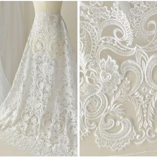 Seuqins Lace Fabric 130cm Width Dress Lace Fabric Bridal Lace Fabric Sequins Lace Fabric Sell By 1 Yard