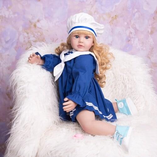 Lovely navy girl baby doll reborn toddler real size 60cm soft silicone vinyl princess dress up dolls gift for children
