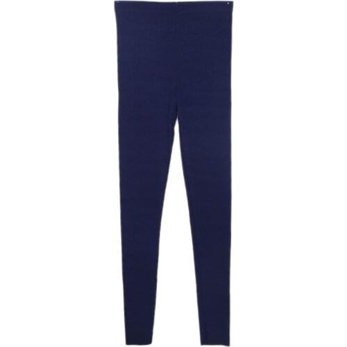 Womens Autumn Warm Ankle Length Leggings Cotton Ribbed Knit Striped Elastic Tights Plain Solid Color Basic Skinny Pants