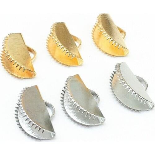 1000 PCS 15mm*10mm Metal Iron Half Round Cove Clasps Cord End Caps String Ribbon Leather Clip Foldover Jewelry Connectors Crimp