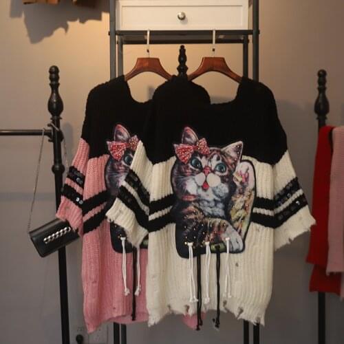 Fashion Harajuku Girls Pink Hooded Sweaters Pullovers Tops Woman Car Beading Appliques Tassels Hollow Out Long Sweaters CC398