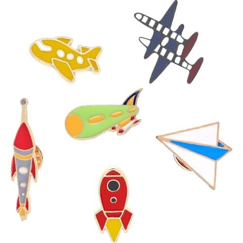 Cartoon Enamel Aircraft Airplane Rocket Airship Pins Badge Cute Brooches For Women Men Clothes Backpack Lapel Pin Jewelry Gifts