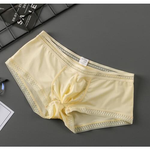 Men Underwear Boxers Breathable Sexy Brief Shorts Ice Silk Thin Panties Large Size with Lace Low-Rise U Pouch New 2021 M-XXXL