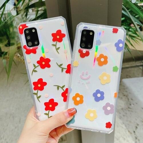 INS Girly Flower Soft TPU Phone Case for Samsung Galaxy A71 A70 A51 A82 A21S A81 A72 A50 A31 Clear Transparent Back Cover Bumper