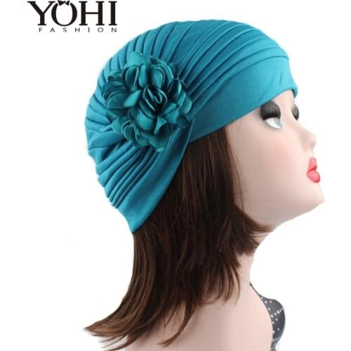 New fashion Luxury Women Pleated Head Wrap Bonnet Turban sleeping Cap With Spring Flower Turban of Ladies
