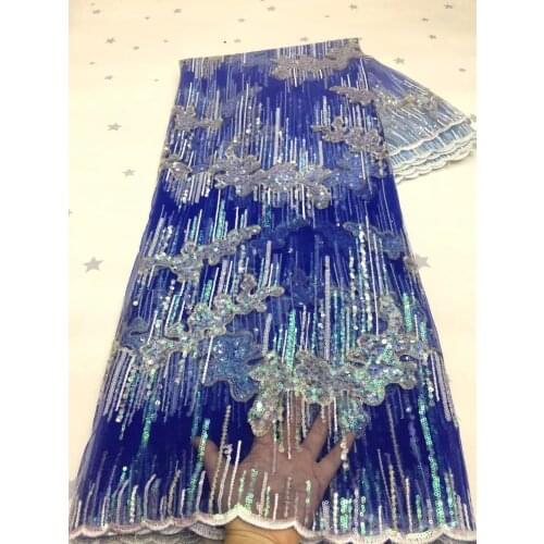Newest Blue French Tulle Lace Fabric Sequins 3D Emroiderey African Mesh Lace Fabric High Quality Sequins Lace For Wedding XZ5038