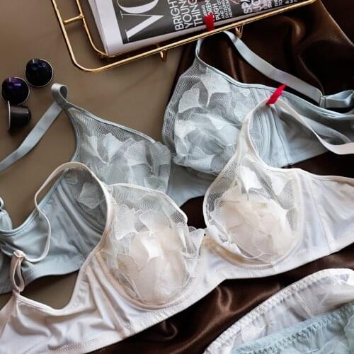 2021 New Thin Cup Petal Lace Women Sexy Underwear Comfortable Sleepwear Female Push Up Breathable Bra Transparent Panties