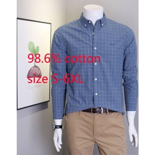 New Arrival Cotton Men Long Sleeve Micro Elastic Loose Large Plaid Spring And Summer Casual Shirts Plus Size S-XL2XL3XL4XL5XL6XL