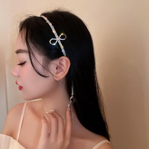 Minar Temperament Full Bling Bling Rhinestones Hairband for Women Girls Bow-knot Long Tassel Hair Accessories Birthday Gifts