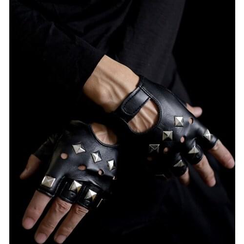 Punk Mens Fingerless Gloves Motocycle Half Finger Gloves Men Party Accessory Metal Decoration Leather Gloves