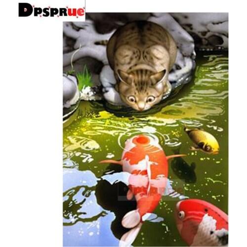 Dpsprue Full Square/Round Diamond Painting Cross Stitch Diamond 3D Embroidery Cat Fish DIY 5D Moasic Home Decor Gift D32