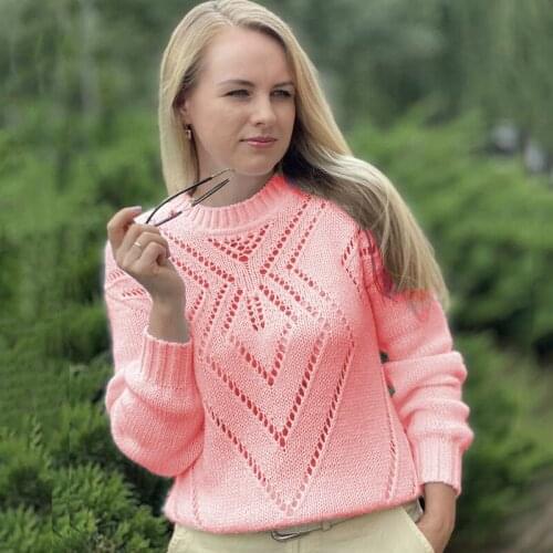 Women Solid Autumn Winter Pullover Sweater Casual Round Neck Long Sleeve Hollow Out Casual Khaki Pink Pull Knitted Sweaters Tops