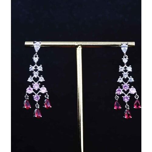 QTT 2021 Elegant Female Zircon Dangle Earrings Charm Bride Wedding Earrings For Women Fashion Silver Long Earrings