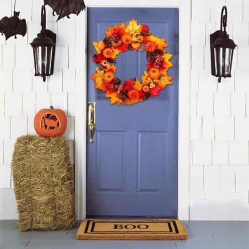 Thanksgiving Simulation Maple Leaf Garland ornaments Decorative Wreath New Pumpkin Pinecone Autumn Rattan Ring Xmas Pendants