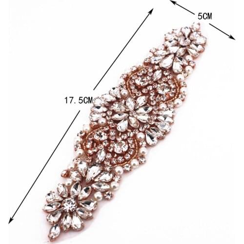 Handmade Wedding rhinestone applique gold silver bridal beaded crystal appliques patch iron on for wedding dresses garment sash