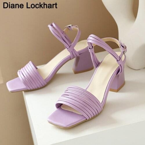 Free Shipping Women Sandals Sexy Summer High Heels Ladies Square Open Toe Fashion Party Shoes Casual Females Purple Sandalen